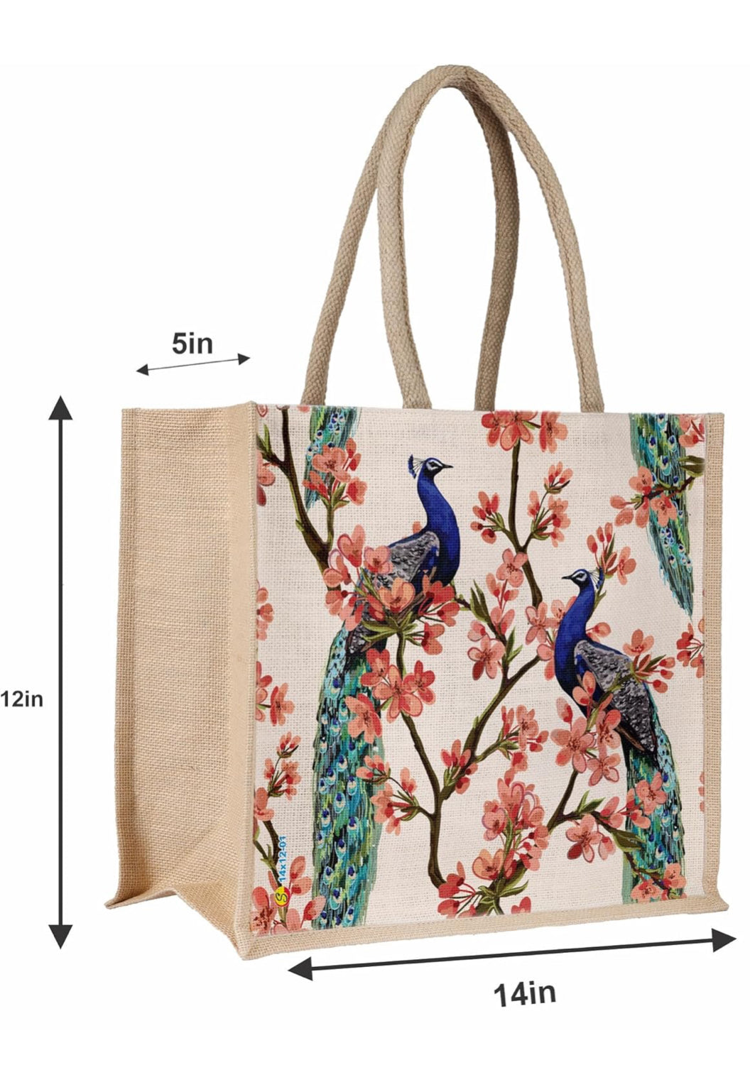 Elegant Peacock Blossom Jute Tote