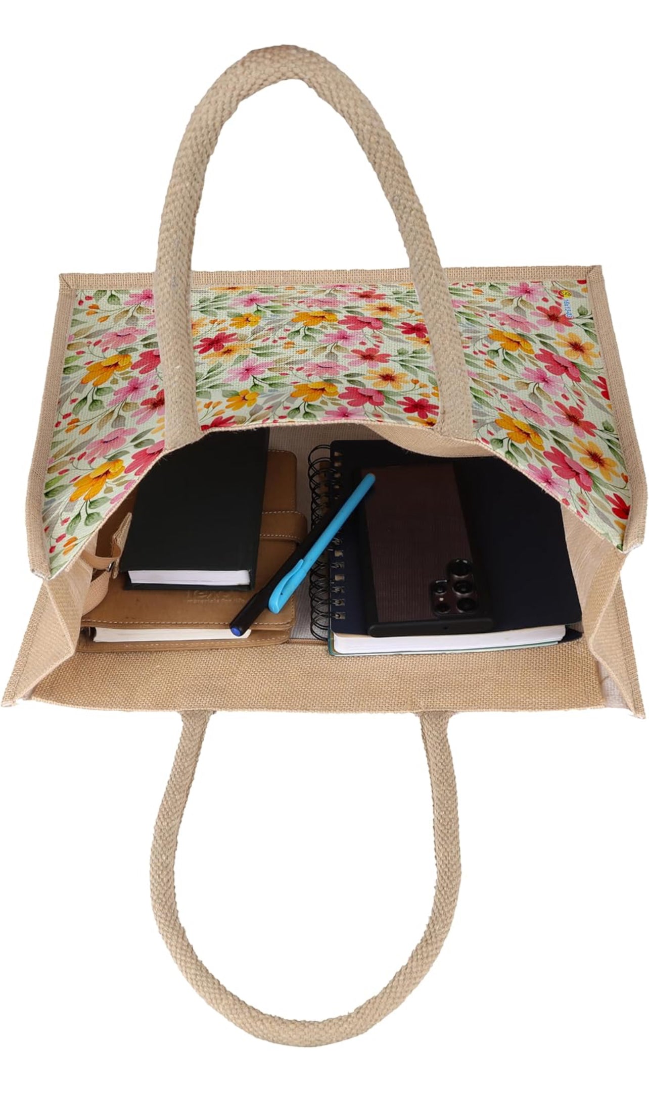 Spring Garden Floral Jute Tote Bag