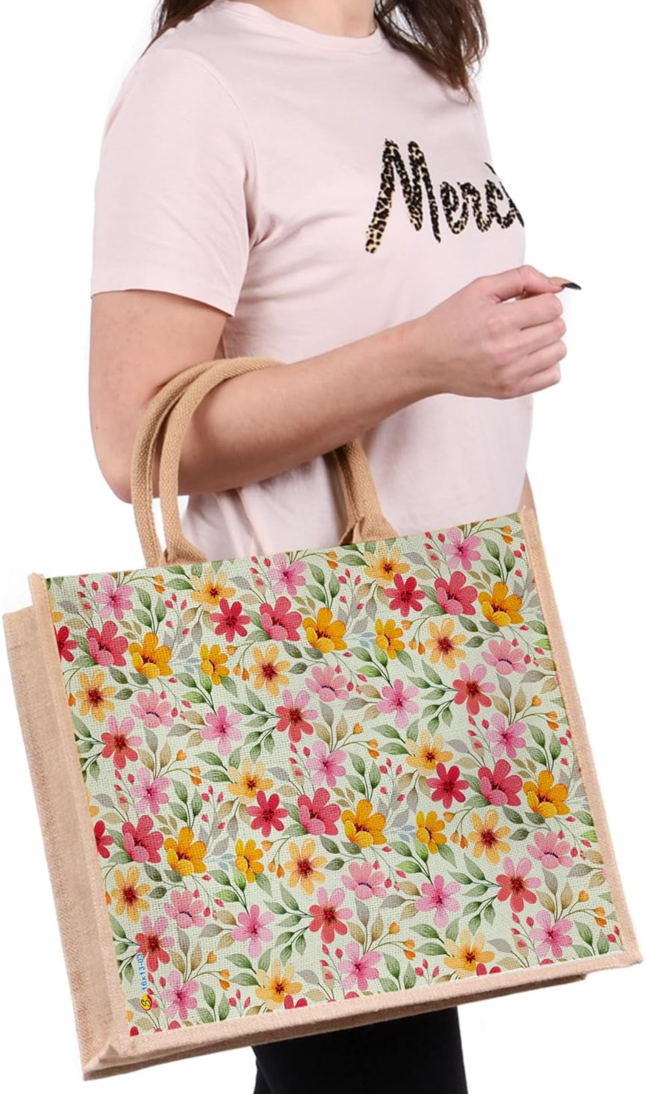 Spring Garden Floral Jute Tote Bag