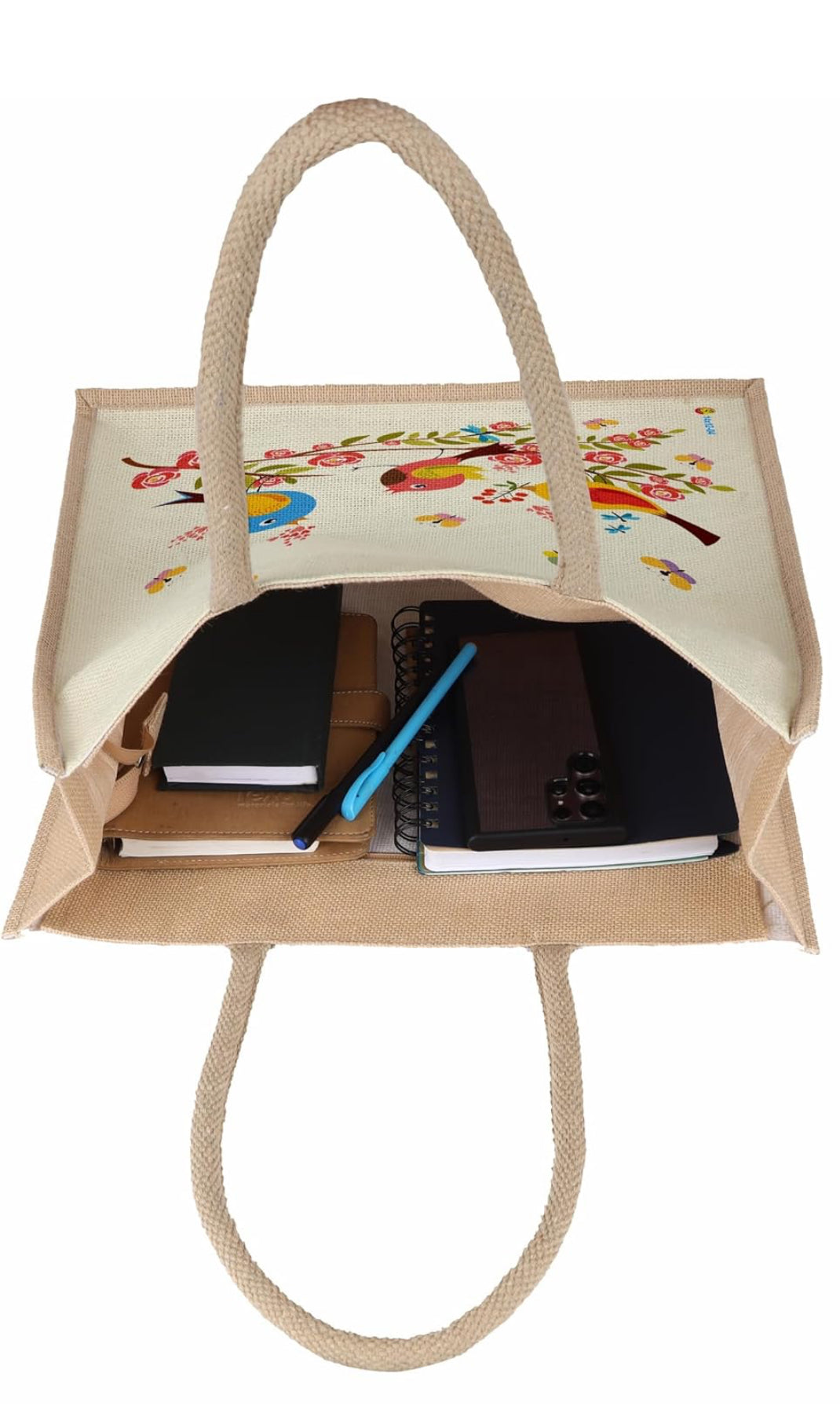 Chirpy Garden Bird Design Jute Tote