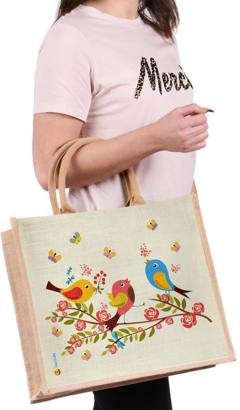 Chirpy Garden Bird Design Jute Tote
