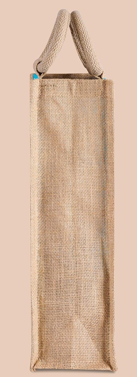 Azure Bloom Design Jute Bottle Bag