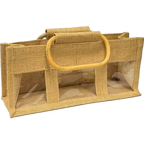 Natural Plain Jute Jar Bag - 3 bottles