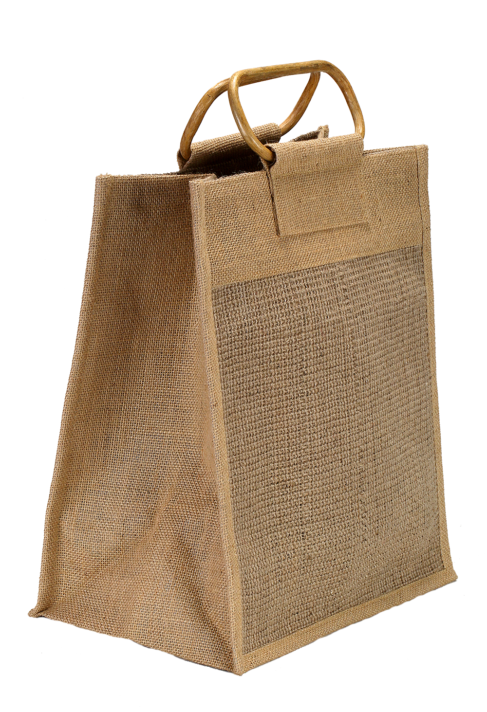 Fibrous Jute Bottle Bag with Bamboo Handles (35.5 x 31 x 21 cm)