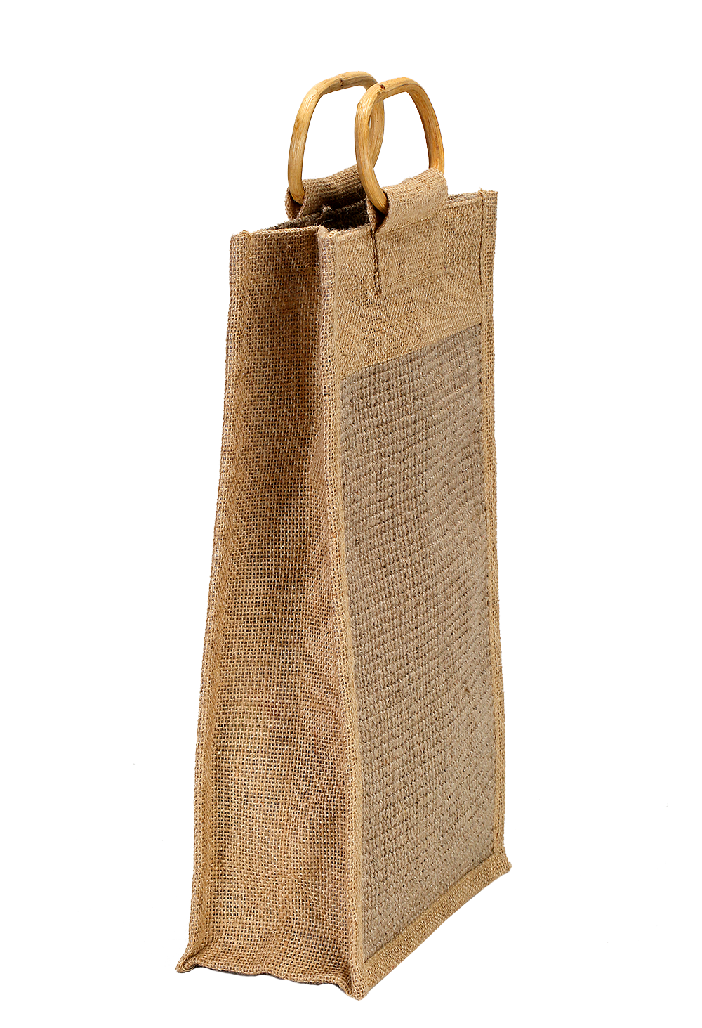 Fibrous Jute Bottle Bag with Bamboo Handles (35.5 x 21 x 10 cm)