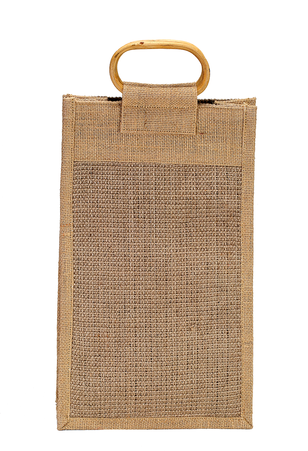 Fibrous Jute Bottle Bag with Bamboo Handles (35.5 x 21 x 10 cm)