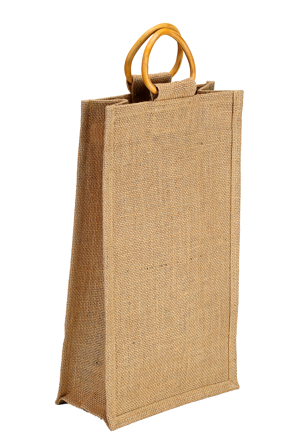 Natural jute bottle bag with bamboo handle - (35.5 x 21 x 10 cm)