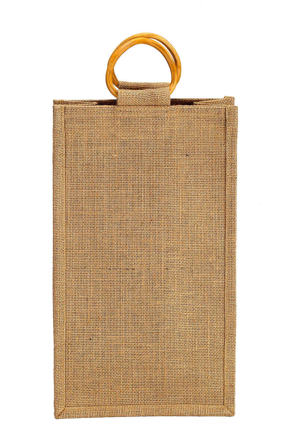 Natural jute bottle bag with bamboo handle - (35.5 x 21 x 10 cm)