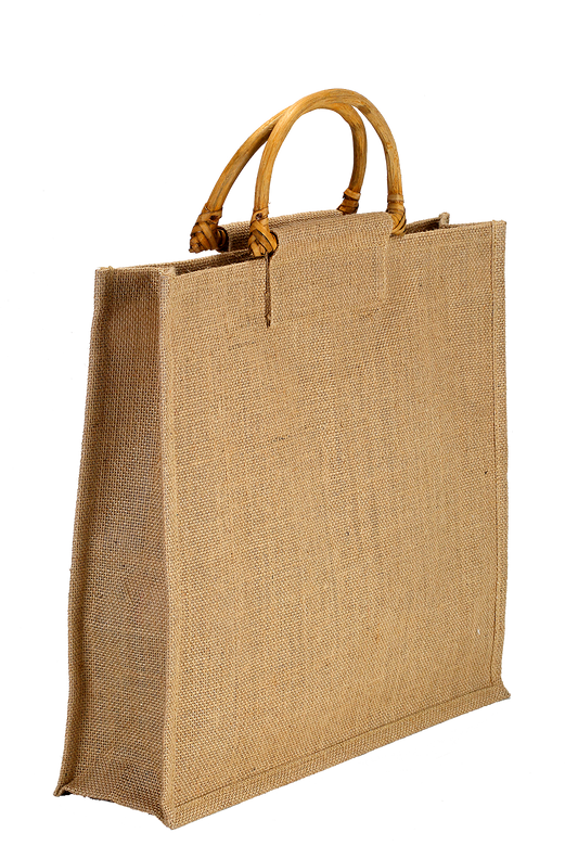 Natural Jute Bottle Bag with Bamboo Handles (35.5 x 41 x 10 cm)