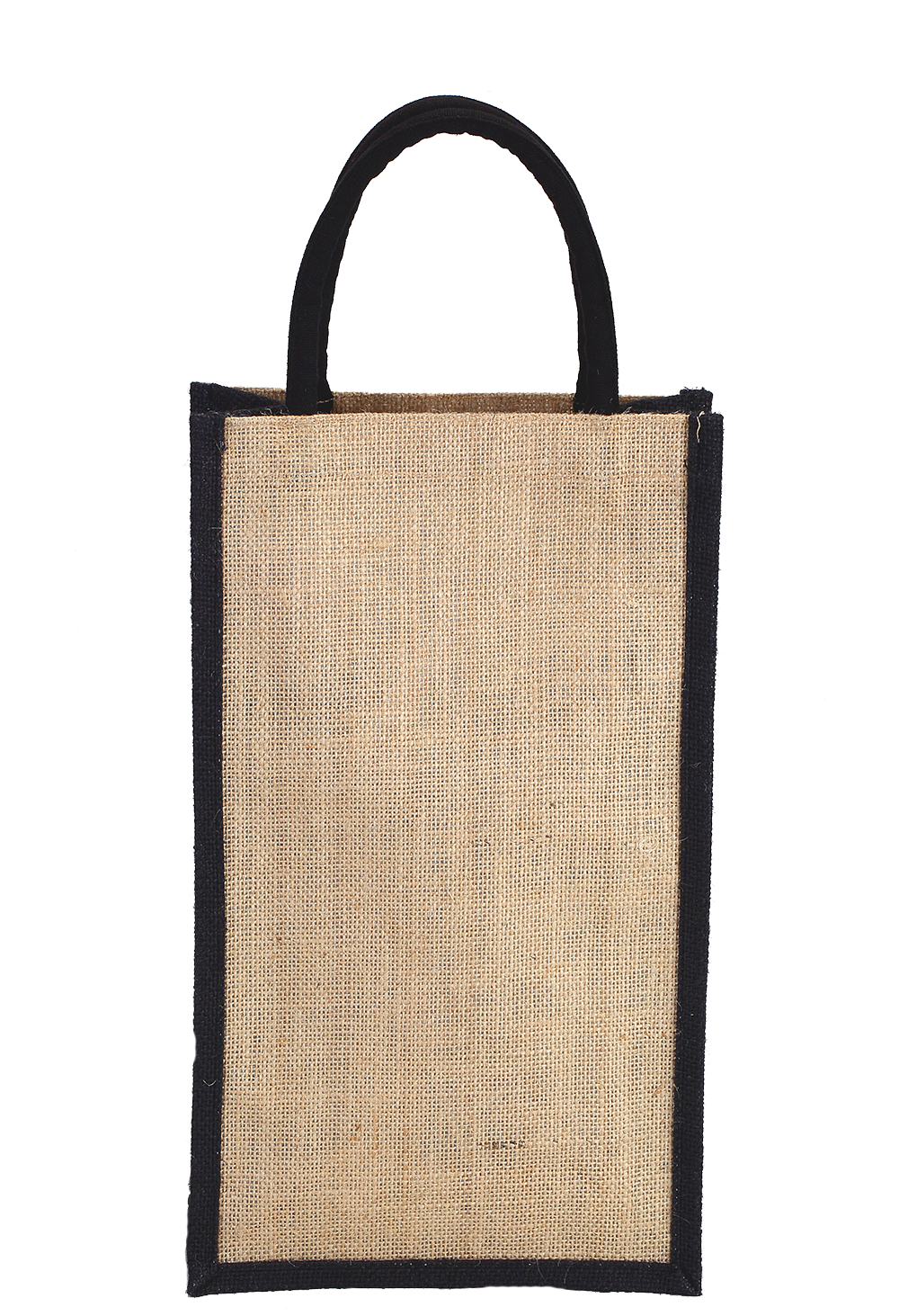 Natural and black colour jute bottle bag with rope handle - (35.5 x 21 x 10 cm)