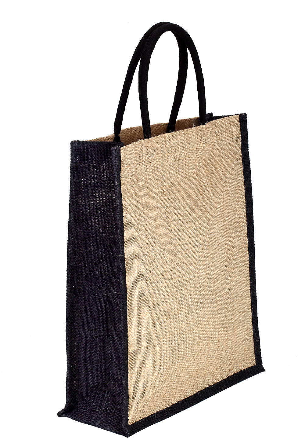 Natural and black colour jute bottle bag with rope handle - (35.5 x 33 x 10 cm )