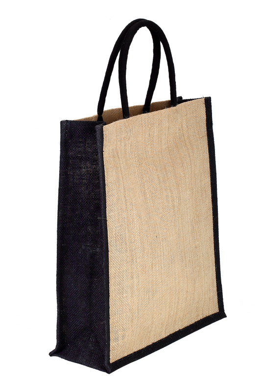 Natural and black colour jute bottle bag with rope handle - (35.5 x 33 x 10 cm )