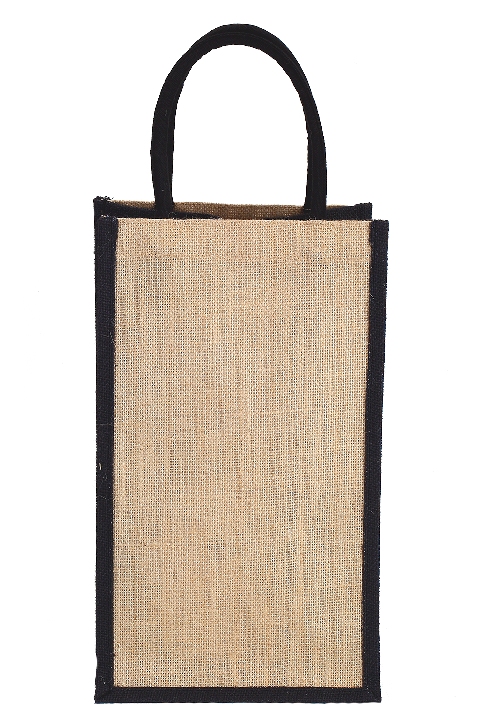 Natural and black colour jute bottle bag with rope handle - (35.5 x 21 x 21 cm)