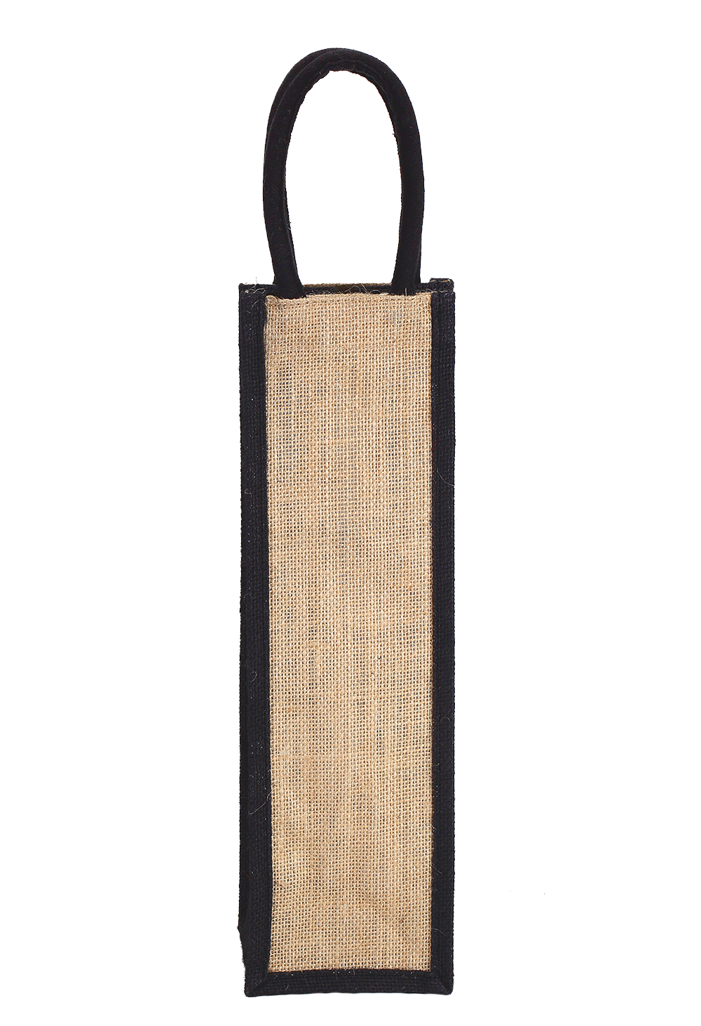 Natural and black colour jute bottle bag with rope handle - (35.5 x 10 x10 cm)