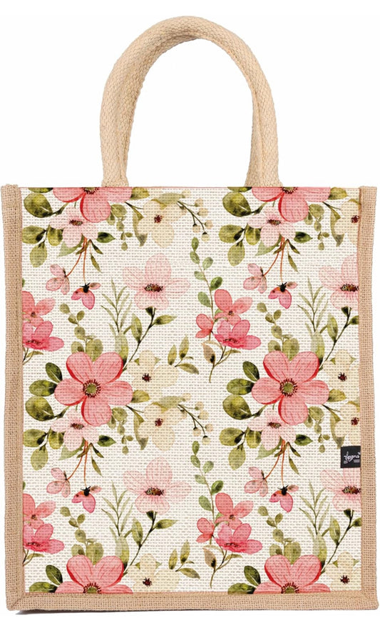 Blush Garden Bloom Jute Tote