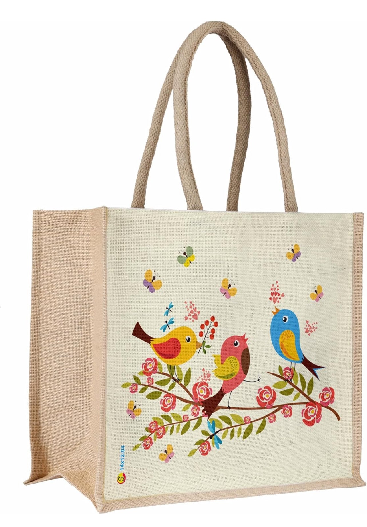 Chirpy Garden Bird Design Jute Tote