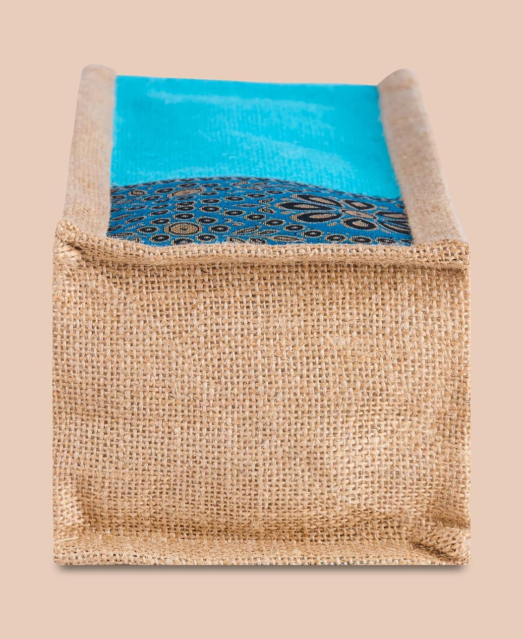 Azure Bloom Design Jute Bottle Bag