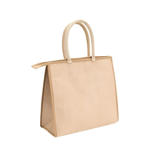 Large Natural Jute Cooler Bag with Zip closure