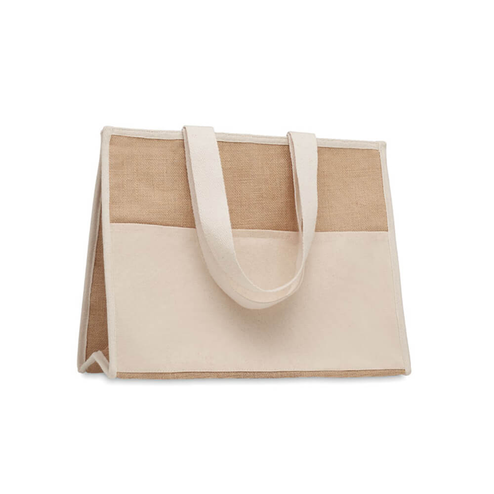 Jute Shopping and Cooler Bag with Canvas Pocket