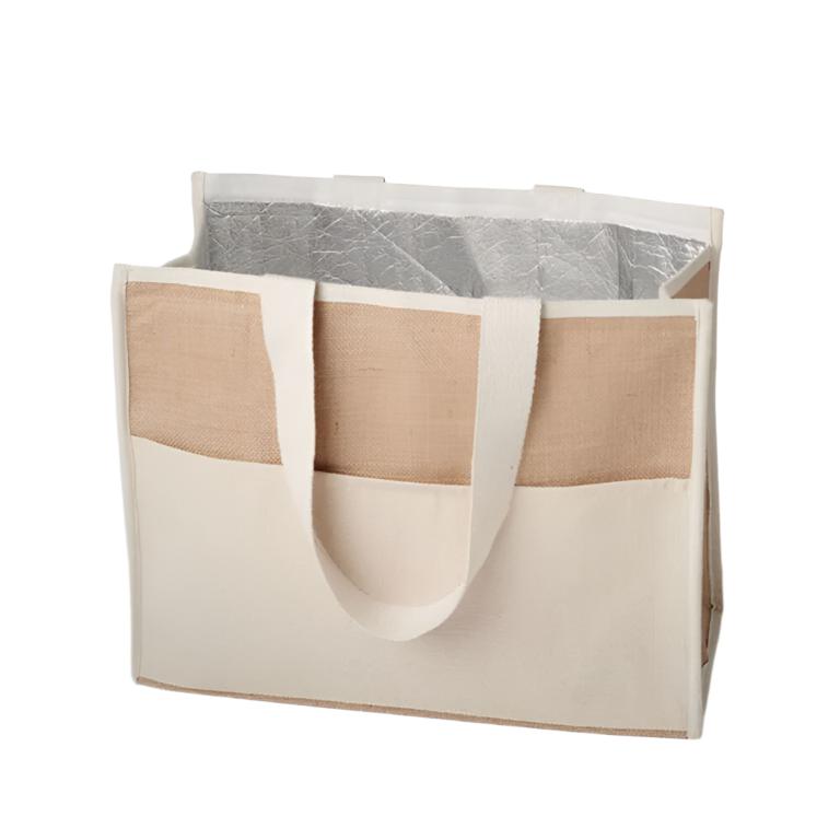 Jute Shopping and Cooler Bag with Canvas Pocket