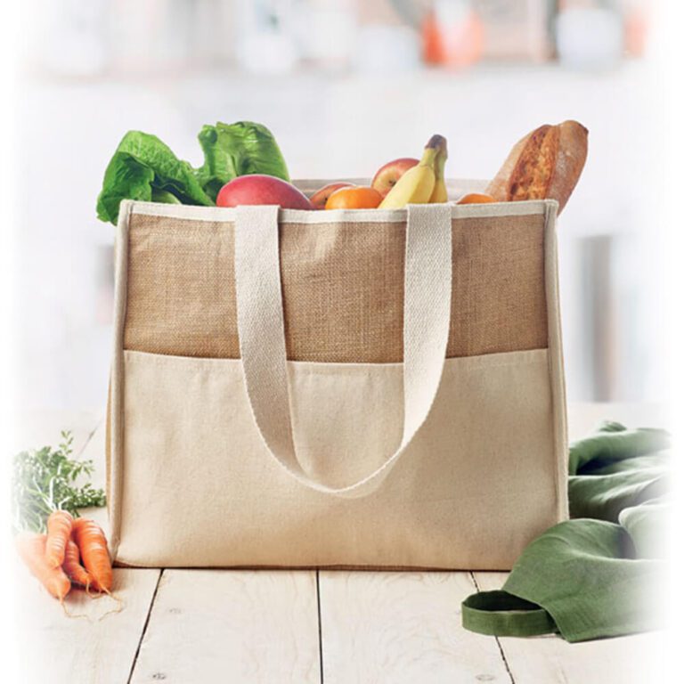 Jute Shopping and Cooler Bag with Canvas Pocket