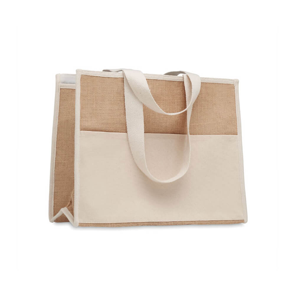 Jute Shopping and Cooler Bag with Canvas Pocket